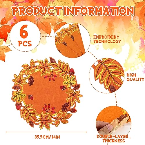 Maple Leaf Fall Leaf Placemats Set of 6 - Thanksgiving Orange Table Decor