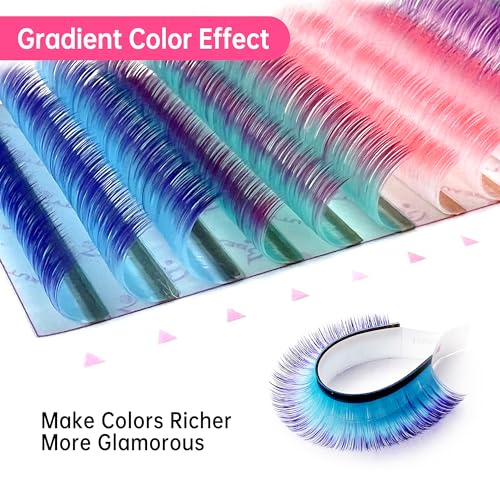 Rainbow Colored Lash Extensions Self Fanning D Curl 0.07mm Thick Mixed Length 12-16mm - Easy Fan Lashes for Eye Makeup