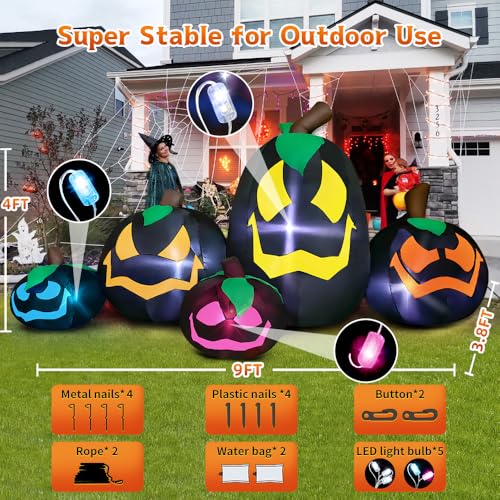 9FT Halloween Inflatable Pumpkin Decoration with LED Lights for Outdoor Yard Lawn