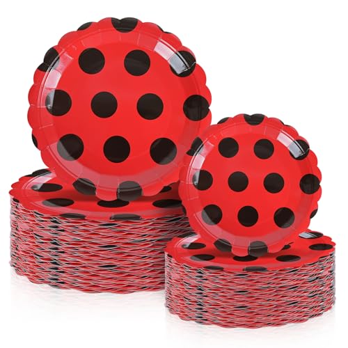 Ladybug Theme Disposable Paper Plates Set - 50 Pack, 7 & 9 Inch for Parties