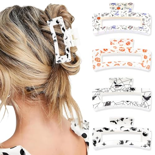 Halloween Hair Claws Set - Spooky & Cute Pumpkin Ghost Spider Skeleton Designs, 4 Pieces, Party & Daily Styling, Halloween Variation