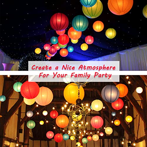 Colorful Paper Lanterns with LED Lights 14 Pack - Green, Blue, Yellow, Red Variation