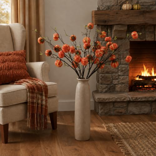 38 Inch Artificial Pumpkin Branch Set - 2 Pieces Orange Fall Autumn Decor
