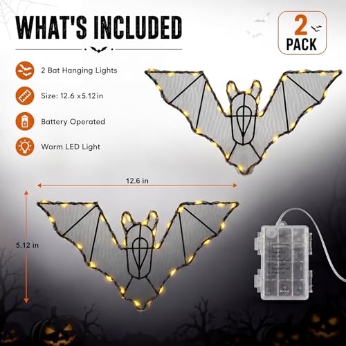 Halloween Hanging Bat LED Light Decorations - Indoor & Outdoor Spooky Decor