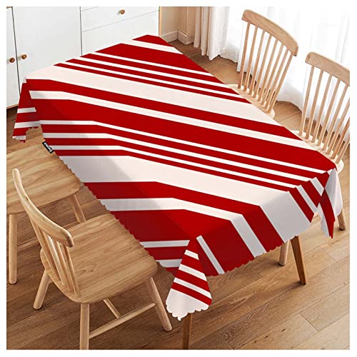 Rectangular Christmas Tablecloth 52x70 Inches Red and Cream Stripes Anti-Oil Fabric