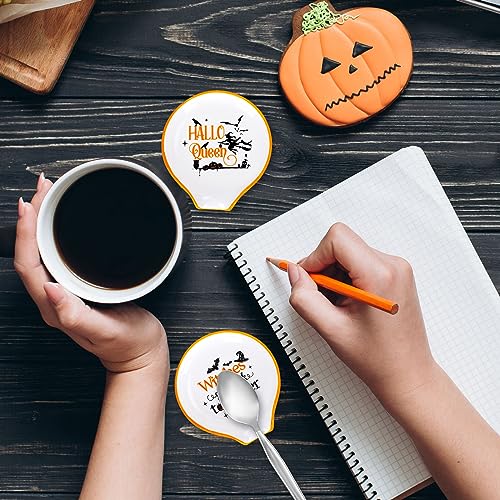 Halloween Ceramic Spoon Rest Set - Witch, Bat & Pumpkin Design, 2 Pack