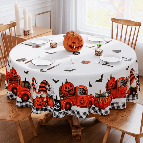 Halloween Tablecloth 60x60 Inch Round Gnome Pumpkin Ghost Decorations Waterproof