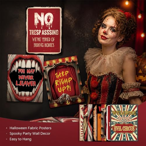8Pcs Creepy Clown Wall Posters - Haunted Carnival Horror Decorations