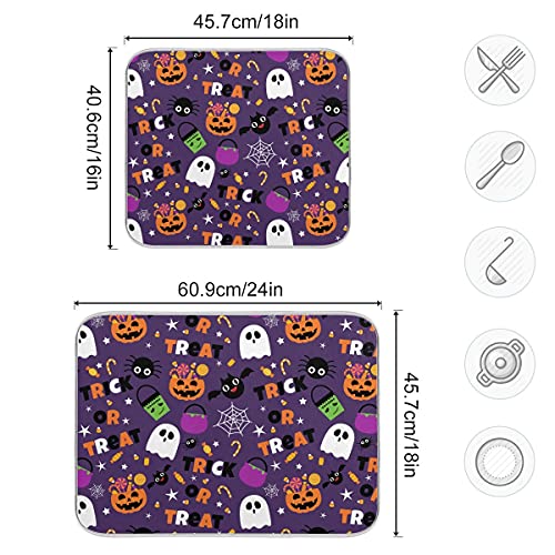 Halloween Purple Pumpkin Dish Drying Mat 16x18 Reversible Microfiber Kitchen Counter Accessory