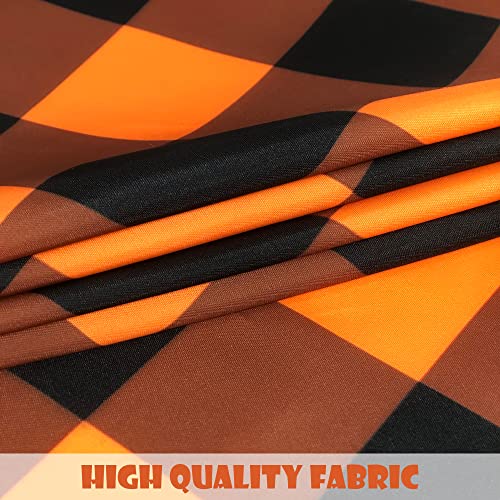 SuQKXCo Fall Orange Black Buffalo Plaid Tablecloth 60 Inch Round Polyester - Grid Pattern