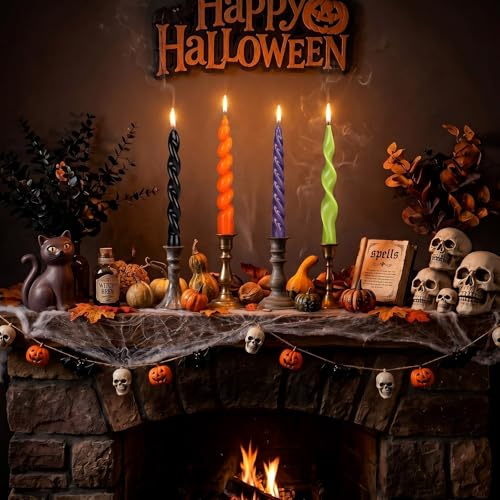 Twisted Taper Candles - Halloween Purple, 4 Pack, 7.87 Inch, Unscented & Clean Burning