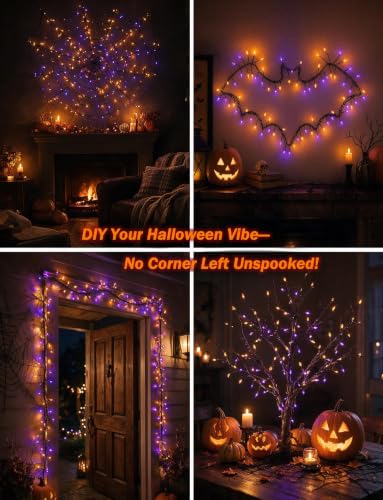 Halloween String Lights 2 Pack Orange & Purple Battery Fairy Lights - 9.8ft, 8 Modes, IP65 Waterproof, Battery Operated