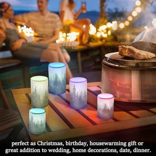 Pine Trees Flameless Candles with Remote Control Set - Battery Operated Home Decor