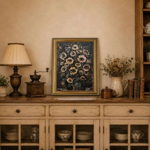 Gothic Botanical Canvas Wall Art Decor - Dark Surreal Eye Flower Framed Print 12x16in - Moody Witchy Home Decoration Variation of THIS listing
