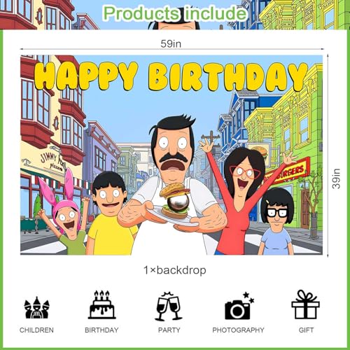 Bobs Burgers Birthday Party Decorations Set with Balloons & Backdrop - Kids Cartoon Theme