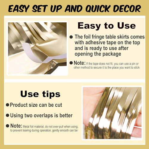 Light Gold Foil Fringe Table Skirts 3 Pack - Metallic Tinsel Streamers for Party Decorations
