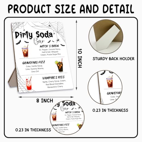 White Halloween Dirty Soda Bar Sign, Wooden Desktop Party Decor