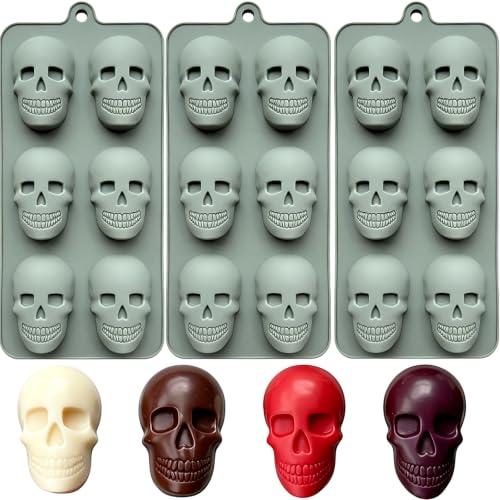 Halloween Skull Silicone Mold 3-Pack for Candy Soap & Candle Making - Gray Variation