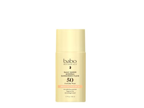 Babo Botanicals Daily Sheer Mineral Sunscreen Fluid SPF50 - Natural Zinc Oxide - Passion Fruit Oil - Fragrance Free - Ultra-Lightweight - For Face - For all ages