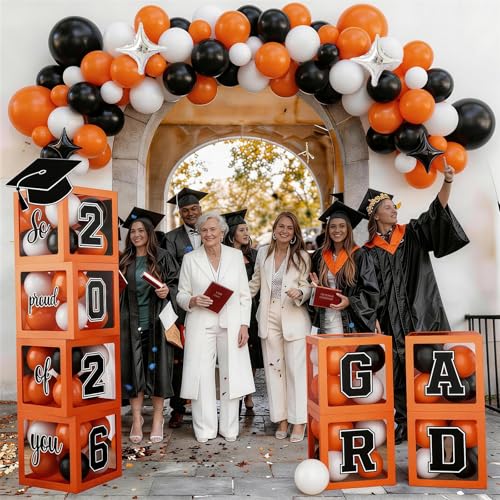 Grad Orange Graduation Decorations Balloon Kit with Balloons & Boxes - Class of 2026