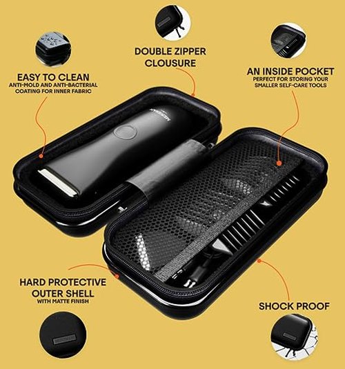 MERIDIAN Hard Case Groin Trimmer for Men and Women – Hard Travel Storage Case Trimmers and Accessories – Onyx Black