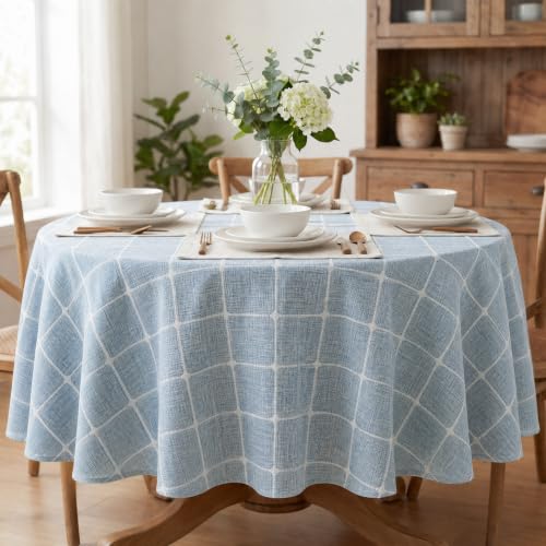 Horaldaily Rustic Plaid Round Table Cloth 70x70 Inch Blue