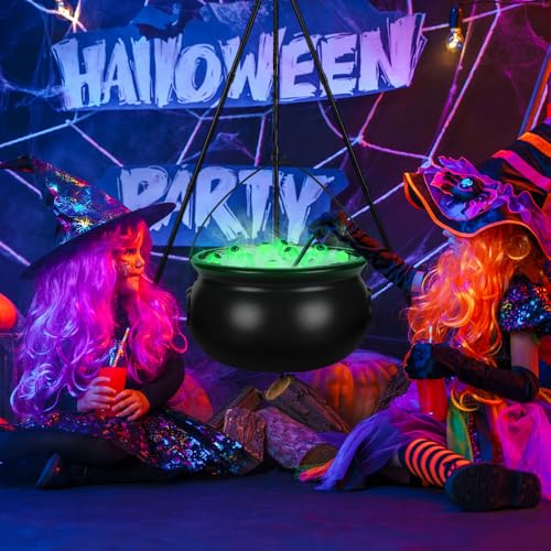 Outdoor Halloween Witch Cauldron with Tripod and Glowing Eyeballs - Spooky Yard Decor