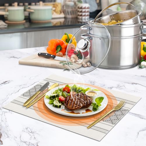 Grey & White Boho Placemats Set of 8 - Cotton Blend Rustic Table Mats 14x18 Inches