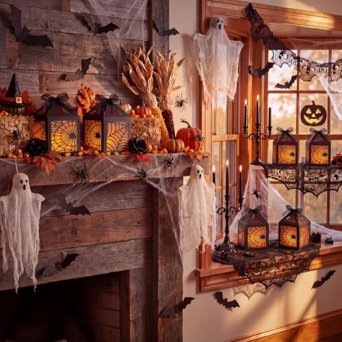 Halloween Spider Web Lantern Centerpieces - Black, 15 Pcs - Easy Assembly