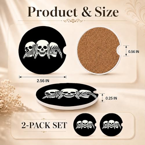 Gothic Car Coasters Set of 2 - Horror Skull Auto Accessories, Variation: Gothic