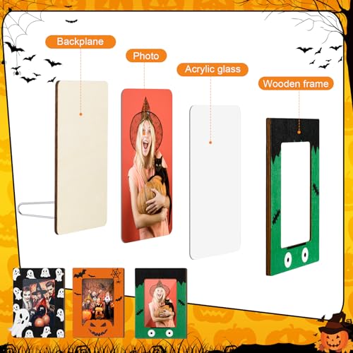 Halloween Picture Frame Set - 3 Wooden 4x6 Inch Frames with Fall & Bat Designs