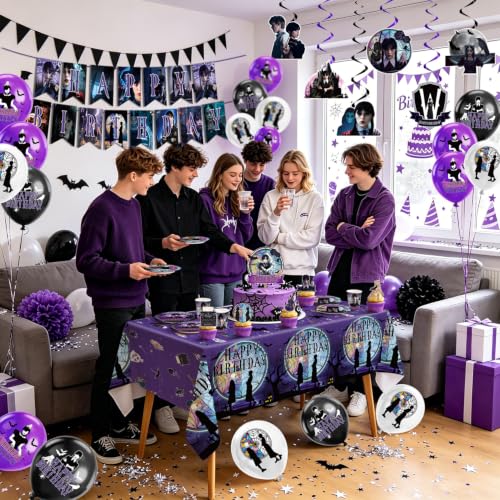 Halloween Birthday Party Decorations Set with Balloons, Banner & Tableware