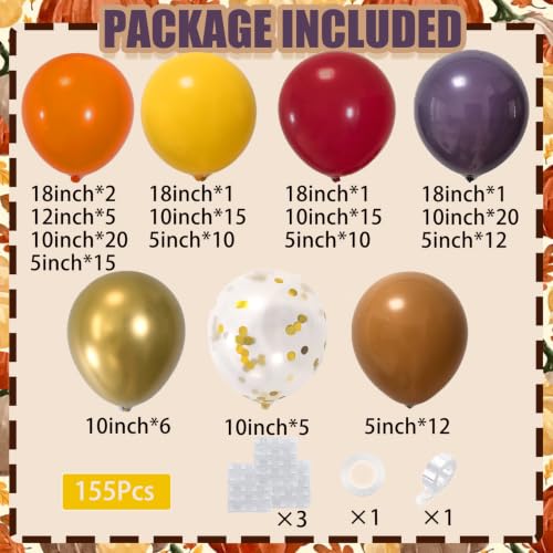 Fall Balloon Arch Kit for Birthday Party Thanksgiving Wedding Decorations - Burgundy Red Yellow Orange Purple