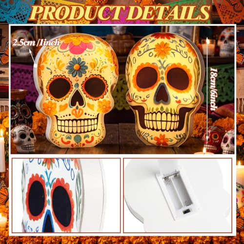 2-Pack Day of The Dead Skull Lanterns LED Sugar Skull Halloween Decor