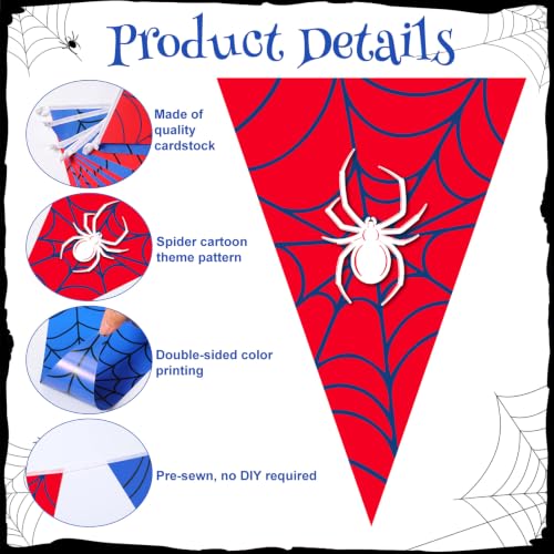 Spider Web Birthday Party Decorations Banner - Red & Blue Flags, 49.2 ft, 5 Pcs