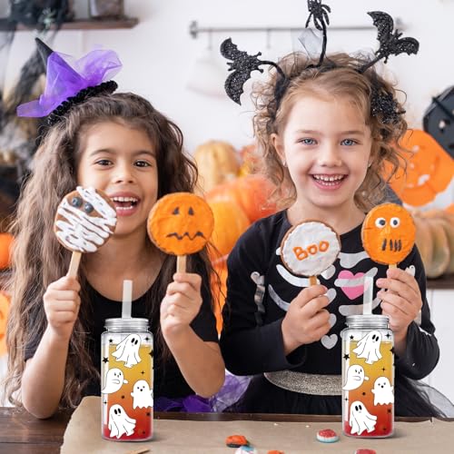 Halloween Ghost Plastic Cups with Lids & Straws - Reusable Party Tumblers, 20 Pack