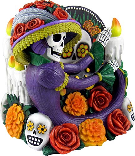 Day of The Dead Catrina Coaster Set - 4 Ceramic Drink Coasters with Holder