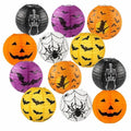 Halloween Paper Lanterns 12 Pack - 8 Inch Hanging Decorations with Pumpkin Bat Witch Skeleton Web Designs