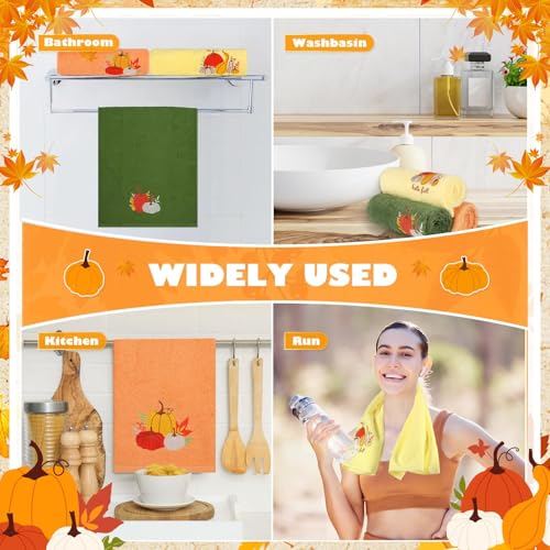 Autumn Thanksgiving Pumpkin Hand Towels Set of 3 - Cotton Kitchen & Bathroom Decor
