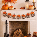 Fall Pumpkin Garland with Rattan Bows - 5 ft Farmhouse Decor, Pumpkin Variation