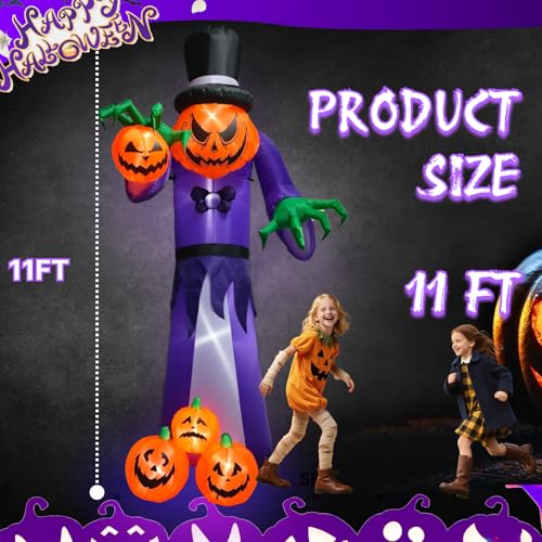 11FT Inflatable Halloween Pumpkin Monster with LEDs - Outdoor Yard Decor