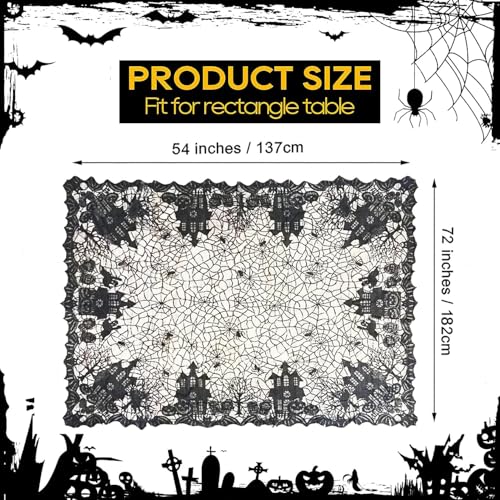 Joyfol Day Halloween Lace Tablecloth 72x54 Inch Gothic Spiderweb Castle Black