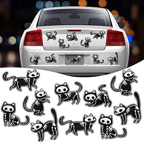 Halloween Skeleton Cat Magnets Set - Reflective Waterproof Decor for Refrigerator & Metal Surfaces