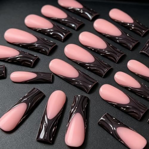 BABALAL Long Square Gothic Black 3D Wavy Press On Nails - Variation BNL205-08