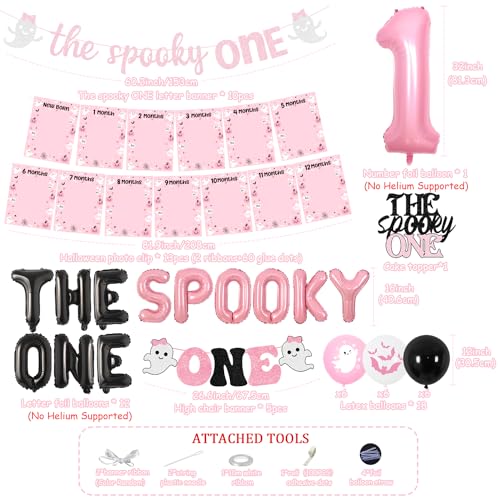Halloween 1st Birthday Party Decorations Pink Foil Balloons Banner Cake Toppers