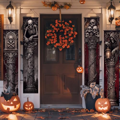 Dark Gray Halloween Cemetery Banner Set - 6 Creepy Gothic Porch Decorations