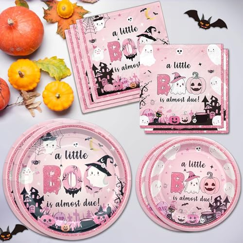 Baby Shower Decorations Set - Little Boo Girl Plates & Napkins for Halloween Party