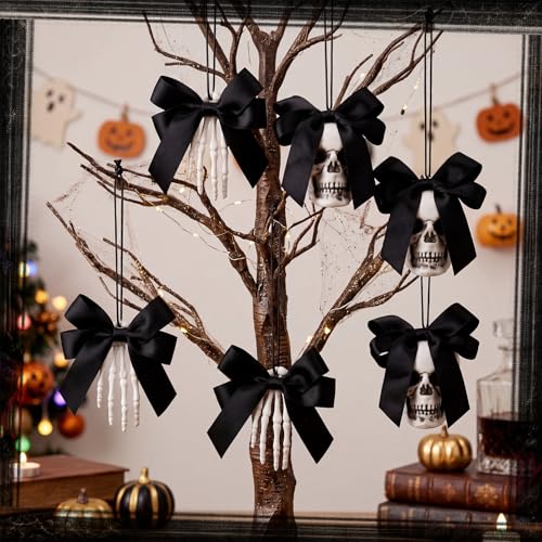 Halloween Skeleton Tree Ornaments Set - Black Bow Skull Decor for Gothic Parties - Classics