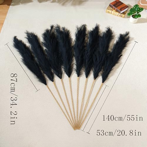 8pcs Faux Black Pampas Grass Stems - 55 Inches Tall, Ultra-Fluffy, No Assembly