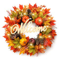 24-Inch Fall Wreath with Lights & Welcome Sign - Autumn Front Door Decor